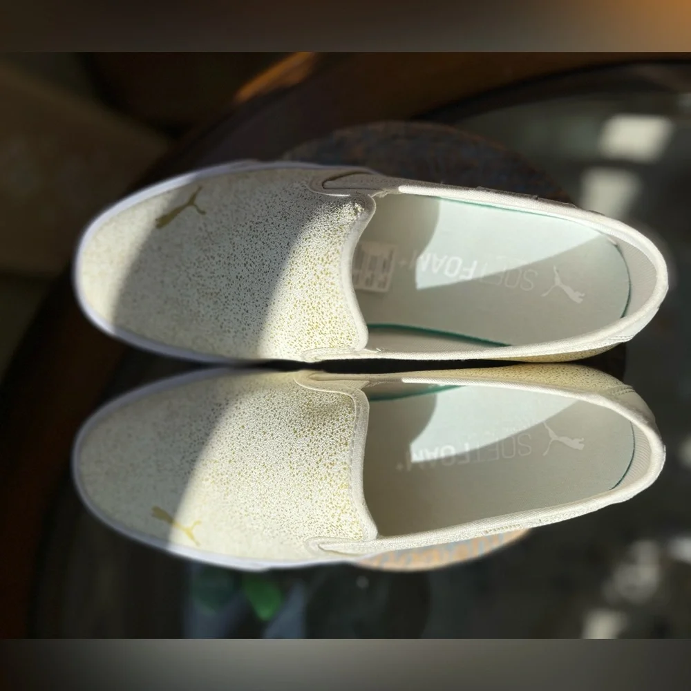 ⚜️PUMA⚜️- Gold/Cream Speckled Slip-on Sneakers-size-8.5 - Picture 4 of 8
